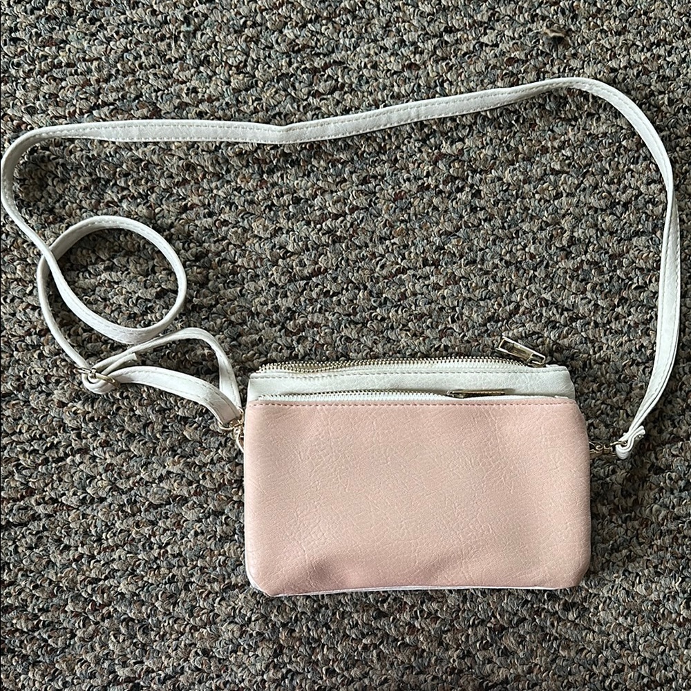 Pink and white cross body bag
